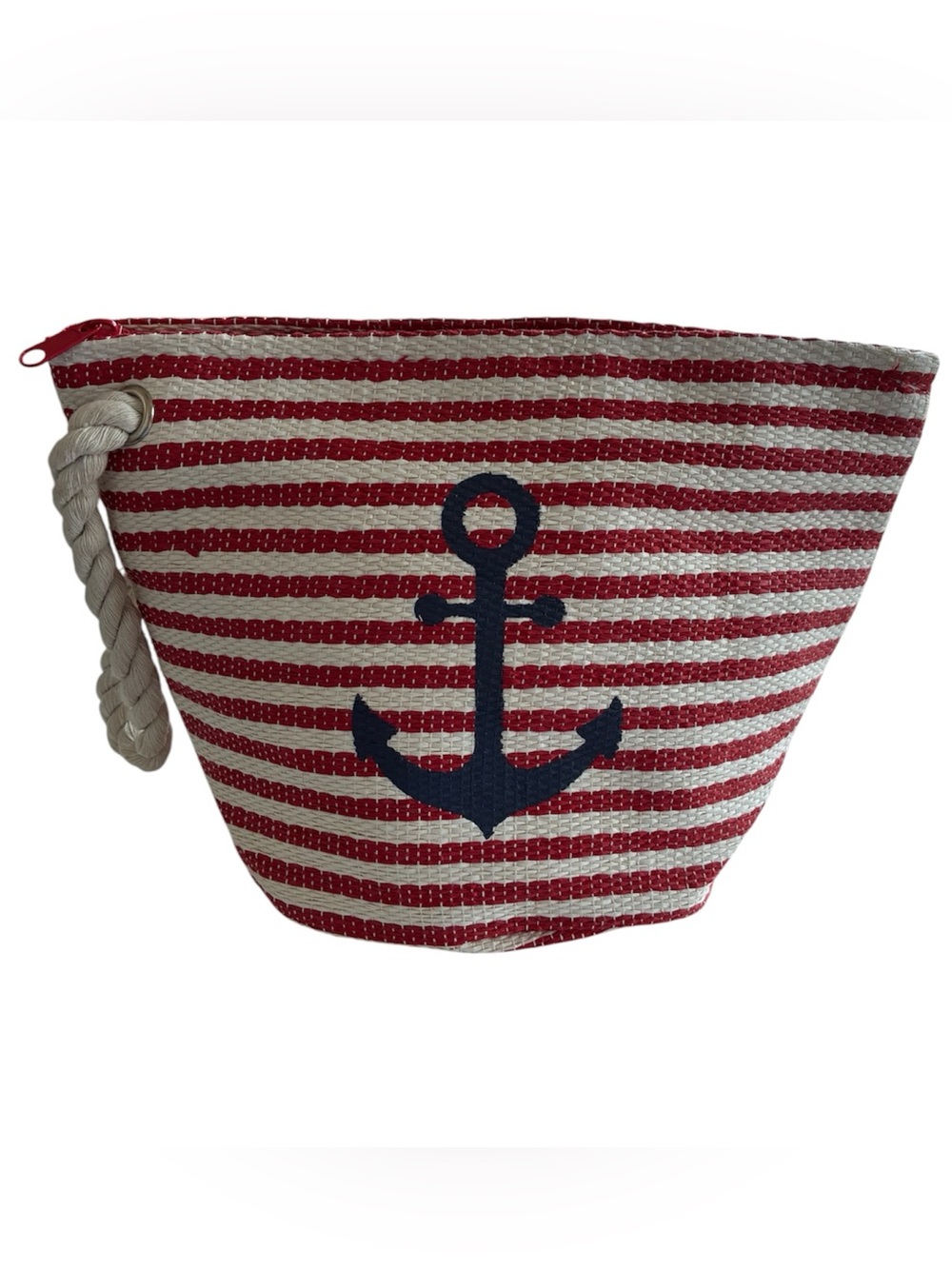 Nautical Stripe Anchor Wristlet Pouch Purse Tote Bag Coastal Beach Red White